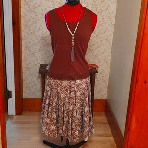 A.N.A. Gored Lined Cotton Print Skirt 10P